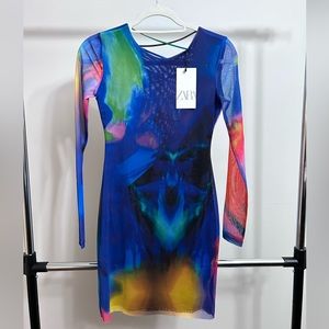 New Zara printed tulle dress